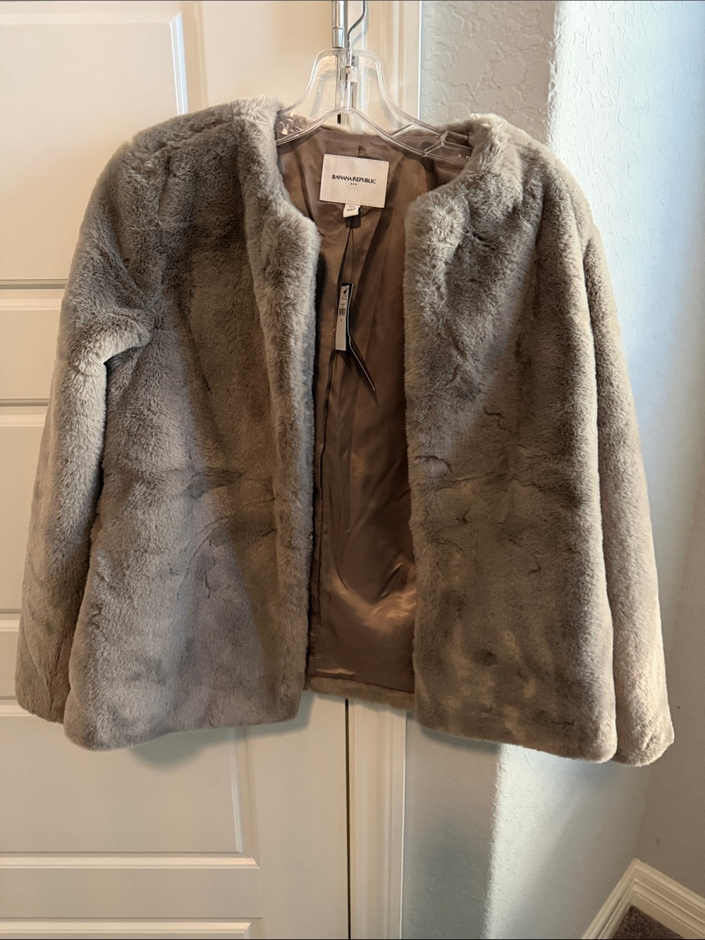 Banana Republic Faux Fur Coat in Taupe Gray